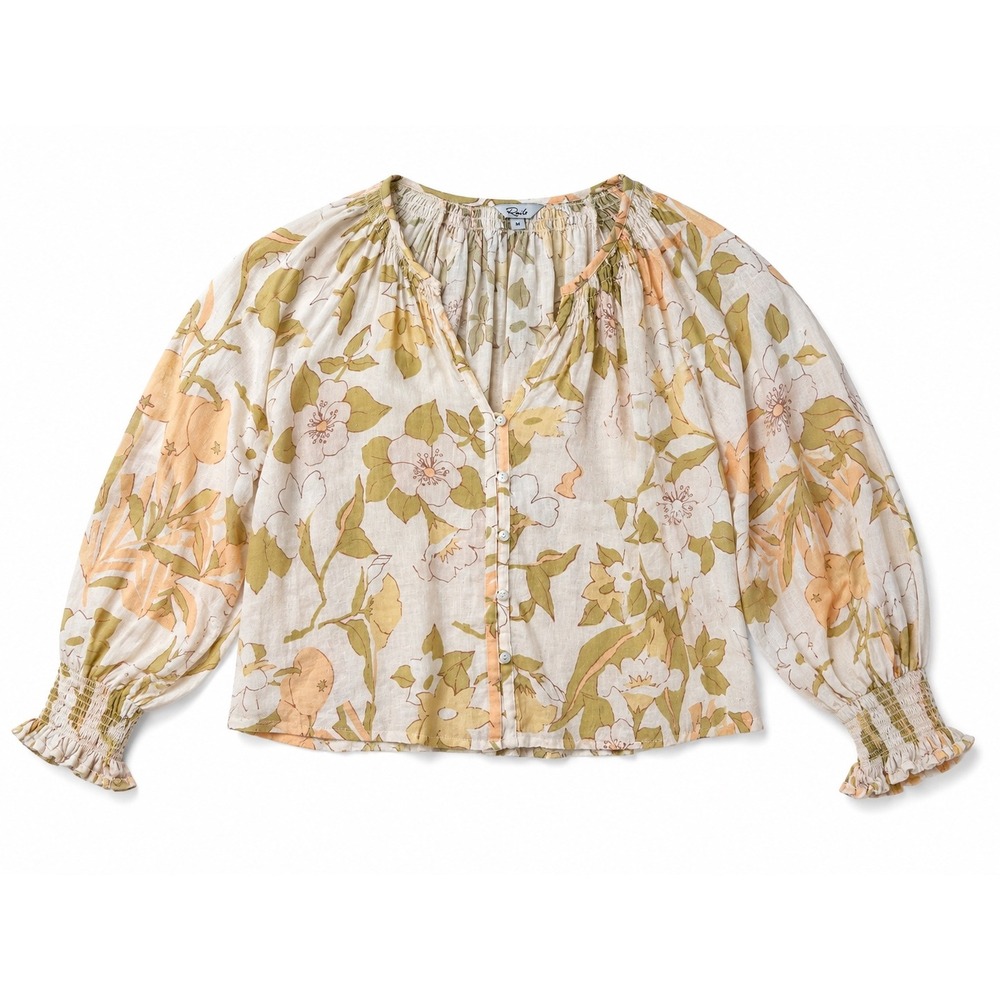 Rails Mariah Citrus Floral Linen Blend Button Down Blouse Medium 200-684-2665 - Picture 2 of 9